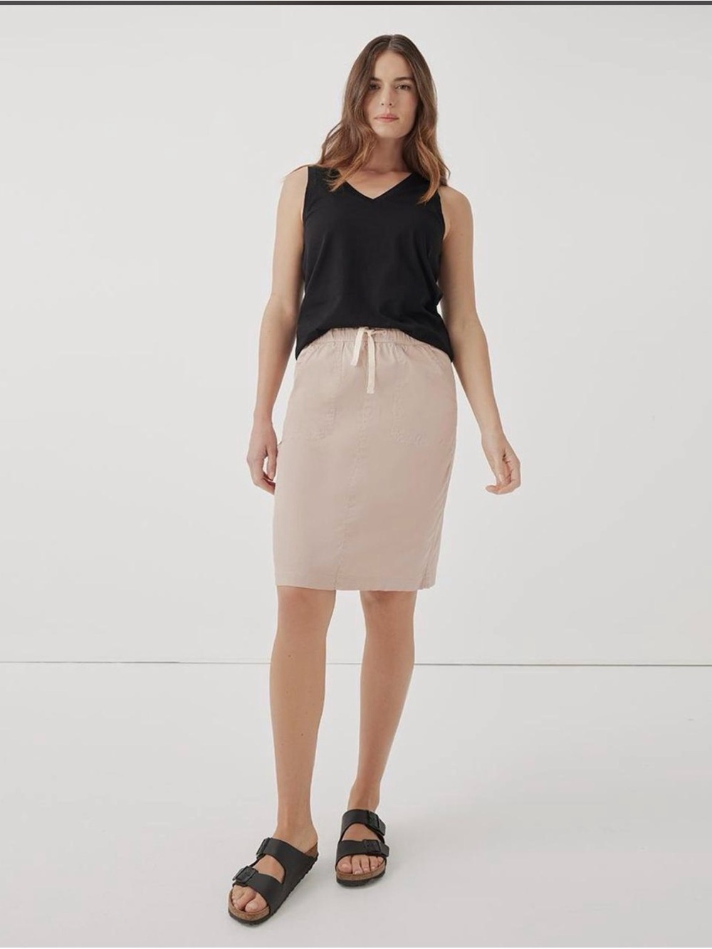 Women's Drawstring Pencil Skirt in Light Beige